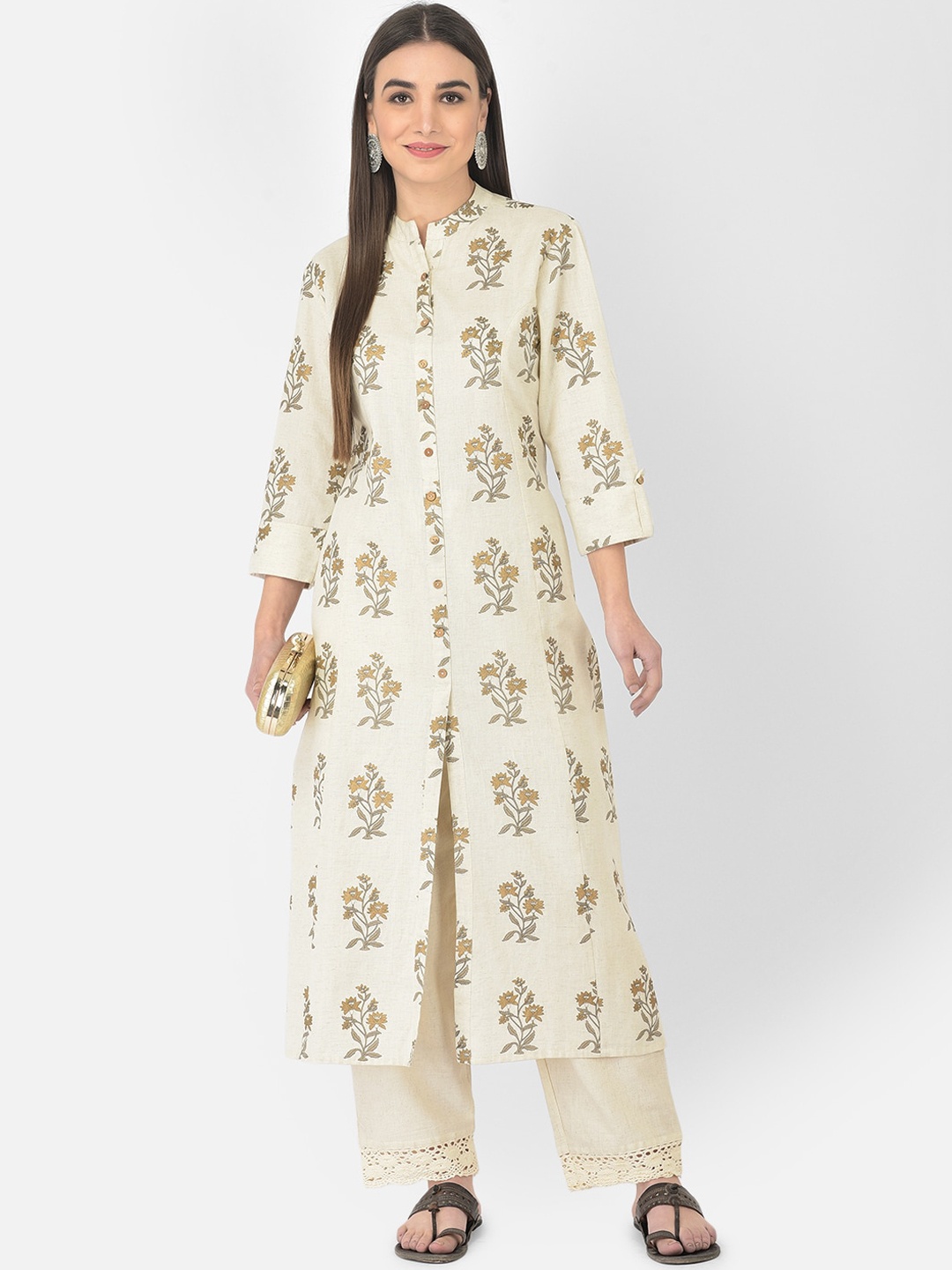 

Pistaa Women Grey Floral Printed Floral Kurta