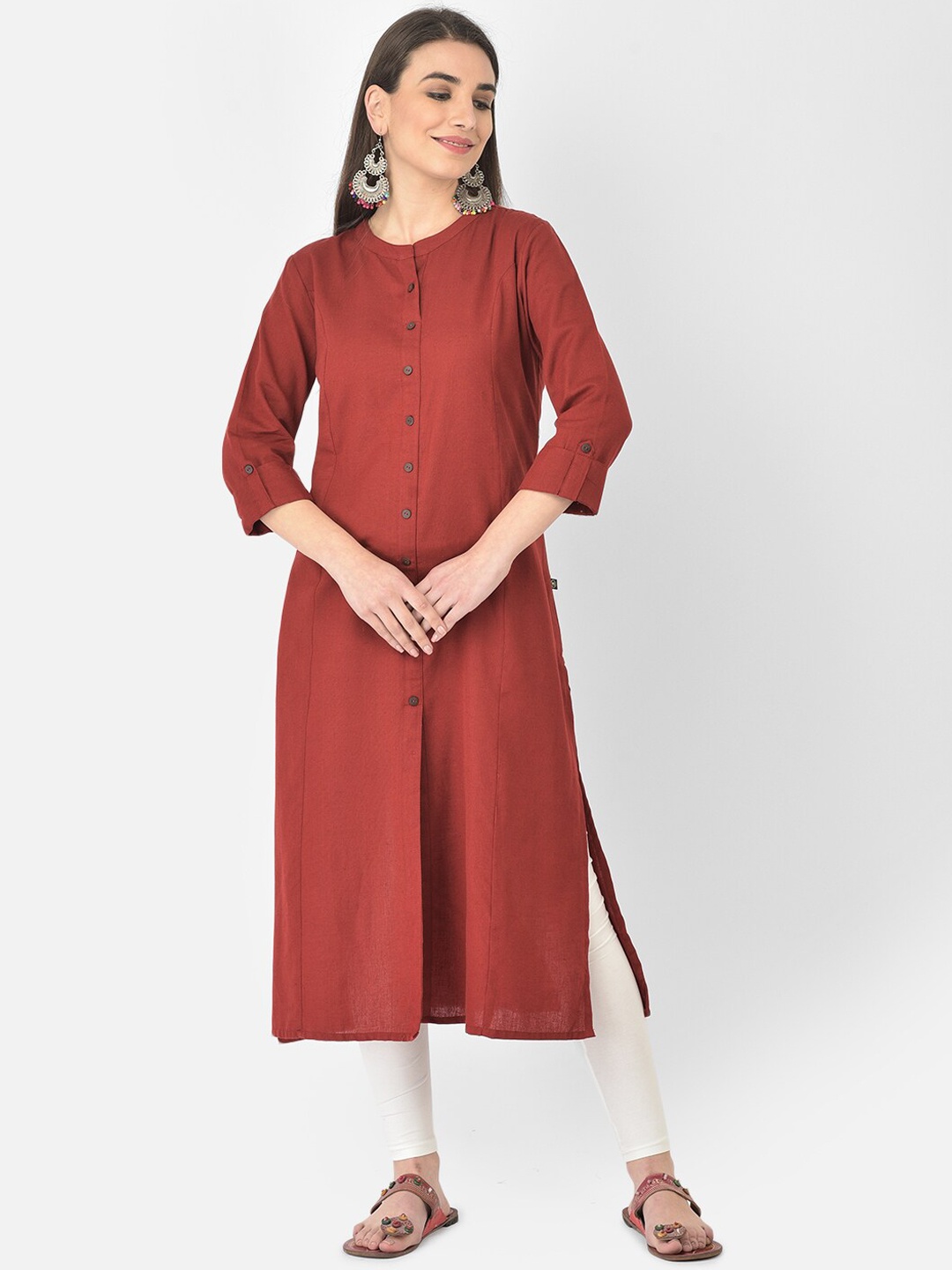 

Pistaa Women Maroon Flared Sleeves Thread Work Kurta