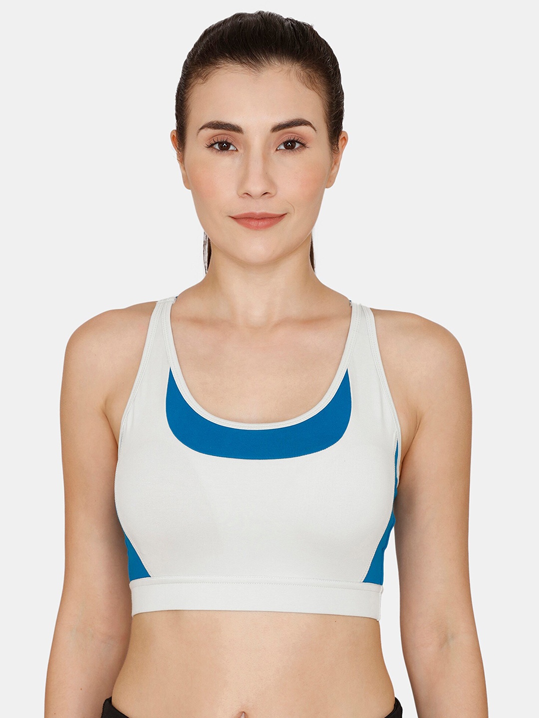 

Zelocity by Zivame White & Blue Non Padded Sports Bra ZC40D4FASH0BLUE