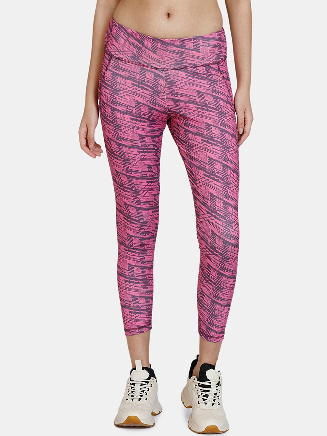 

Zelocity by Zivame Women Pink & Black Printed Tights
