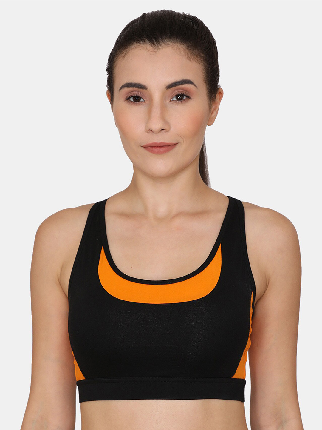 

Zelocity by Zivame Black & Orange Non Padded Seamless Sports Bra