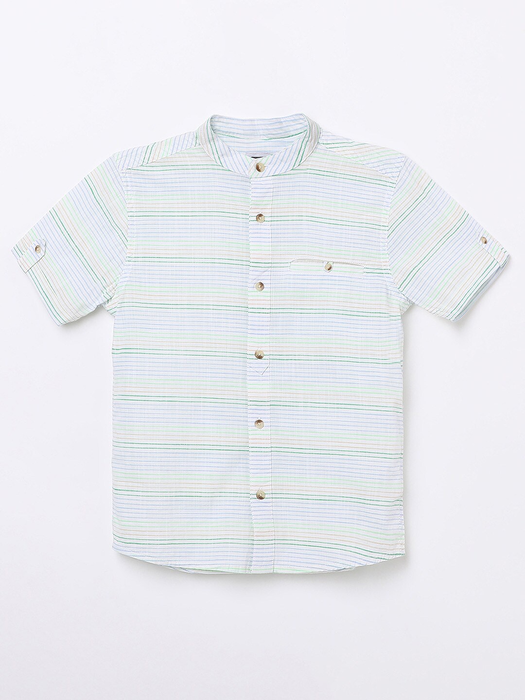 

Fame Forever by Lifestyle Boys White & Green Horizontal Striped Cotton Casual Shirt