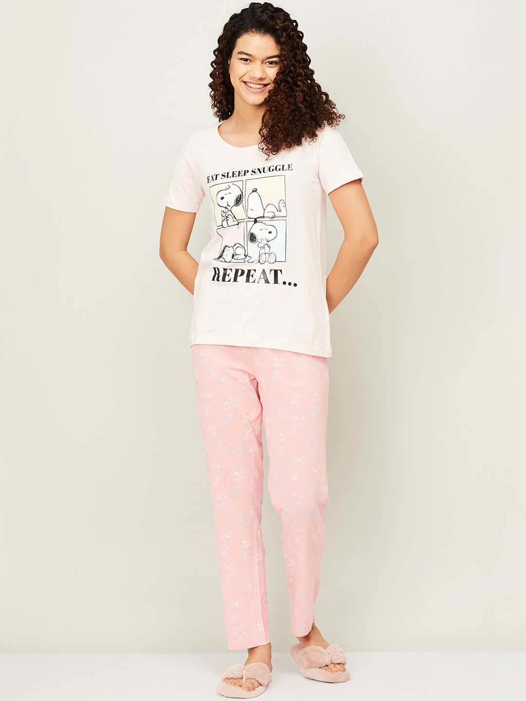 

Ginger by Lifestyle Women Pink & White Cotton Printed Night suit