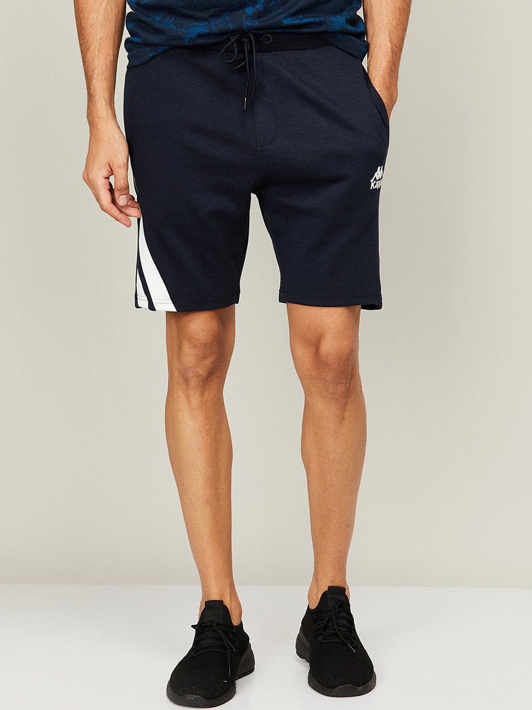 

Kappa Men Navy Blue Striped Training or Gym Sports Shorts