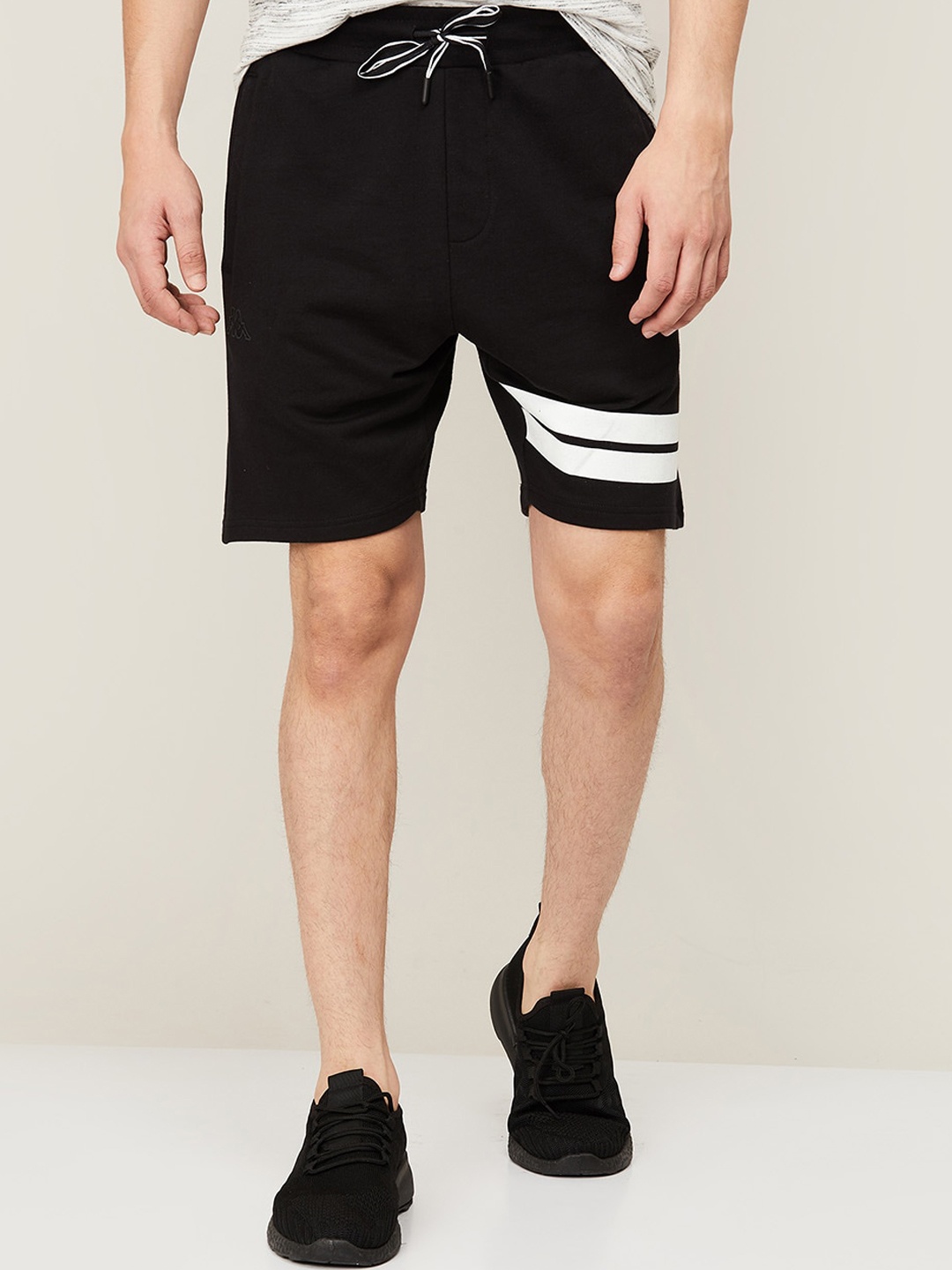 

Kappa Men Black Striped Cotton Training or Gym Shorts