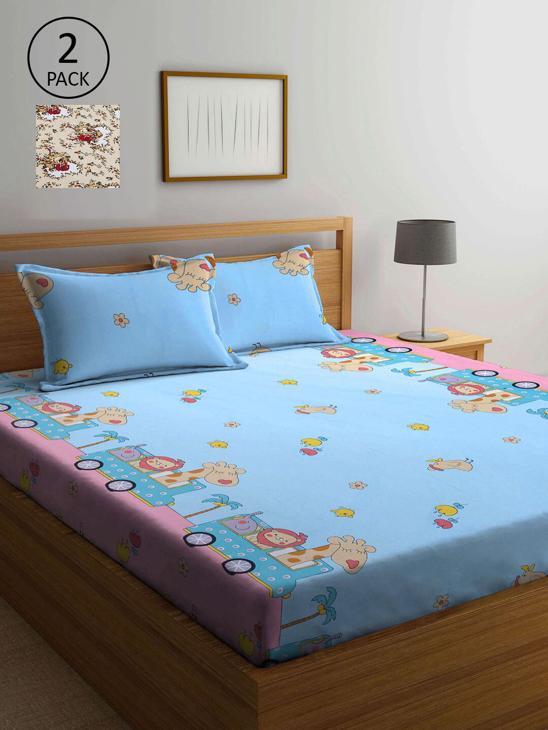 

KLOTTHE Multi Color Abstract 210 TC 2 King Bedsheets with 4 Pillow Covers