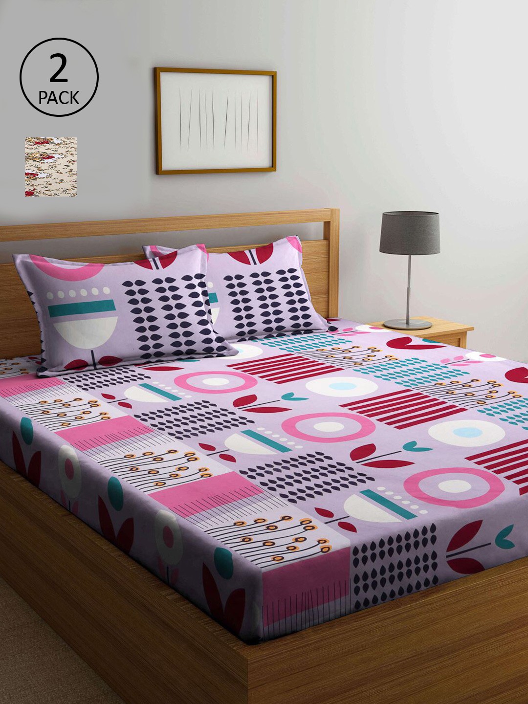 

KLOTTHE Set of 2 King Bedsheet with 4 Pillow Covers, Beige