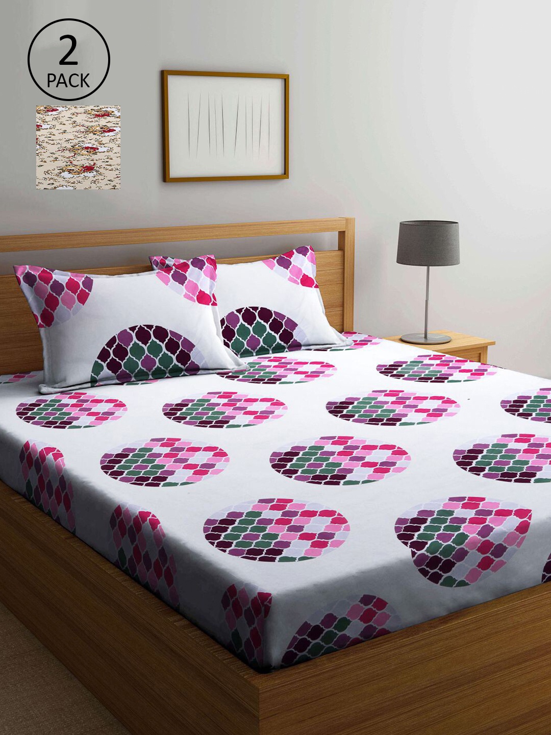 

KLOTTHE Multicoloured Geometric 210 TC Set Of 2 King Bedsheet with 4 Pillow Covers, Multi