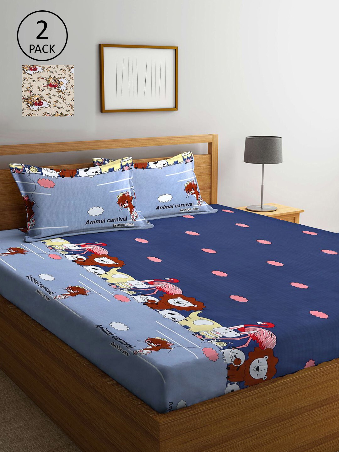 

KLOTTHE Set of 2 King Bedsheet with 4 Pillow Covers, Navy blue