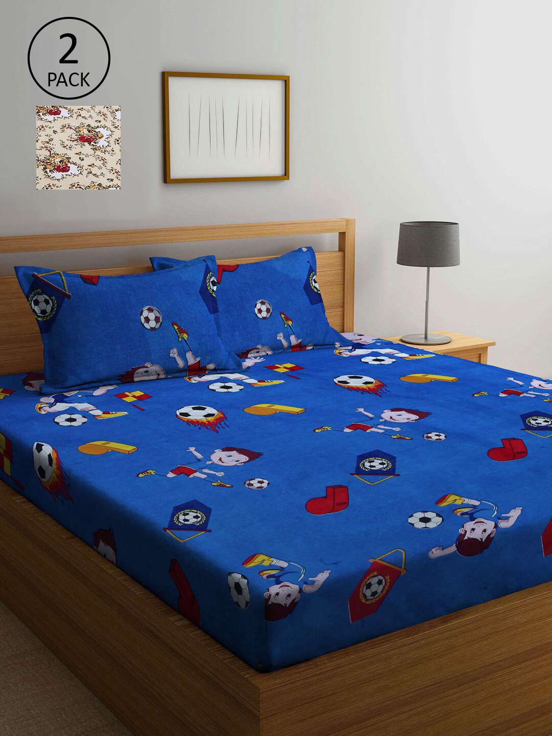 

KLOTTHE Set of 2 King Bedsheet with 4 Pillow Covers, Blue