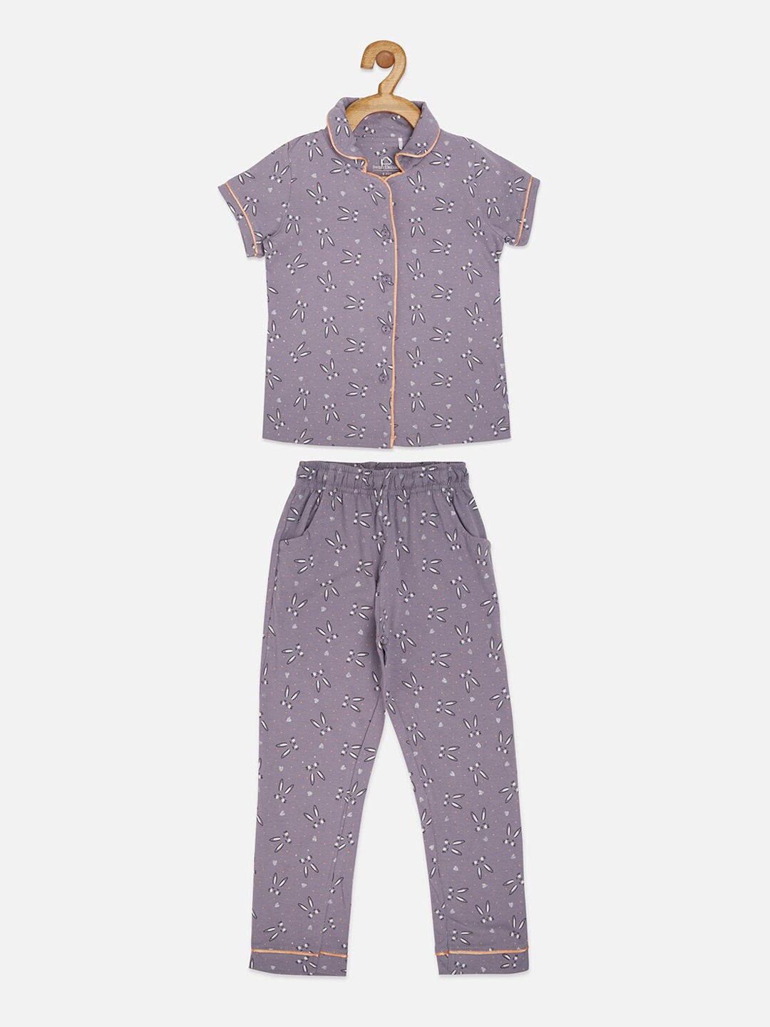 

Sweet Dreams Girls Purple & White Graphic Printed Night suits