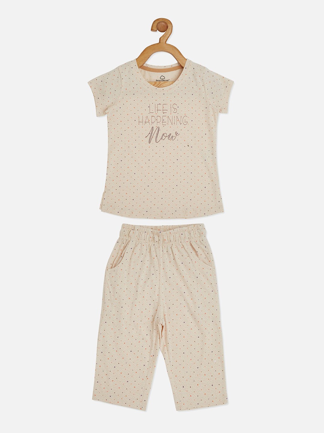 

Sweet Dreams Girls Beige & Brown Printed Night suit