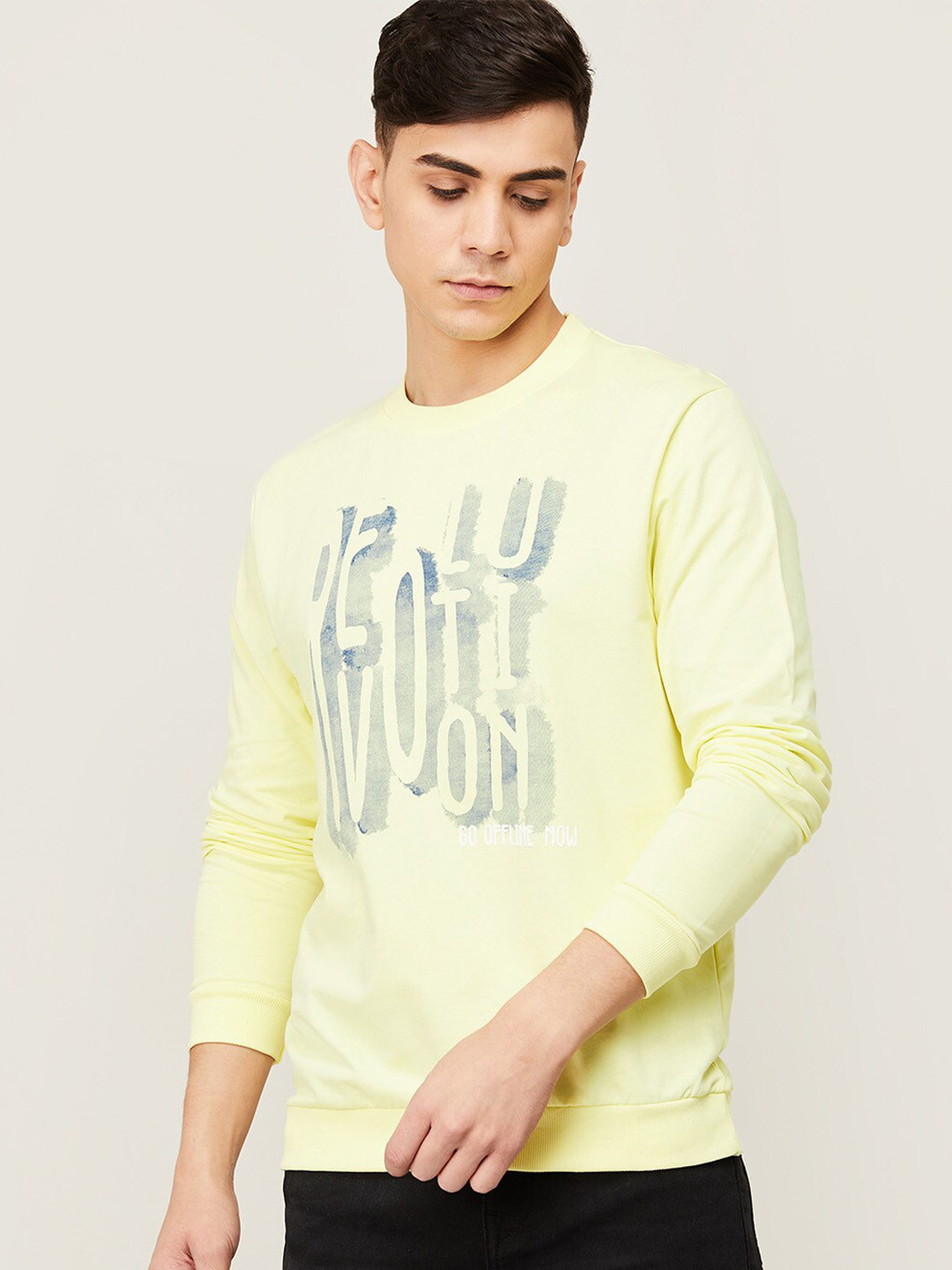 

Forca by Lifestyle Men Yellow Printed Cotton Sweatshirt