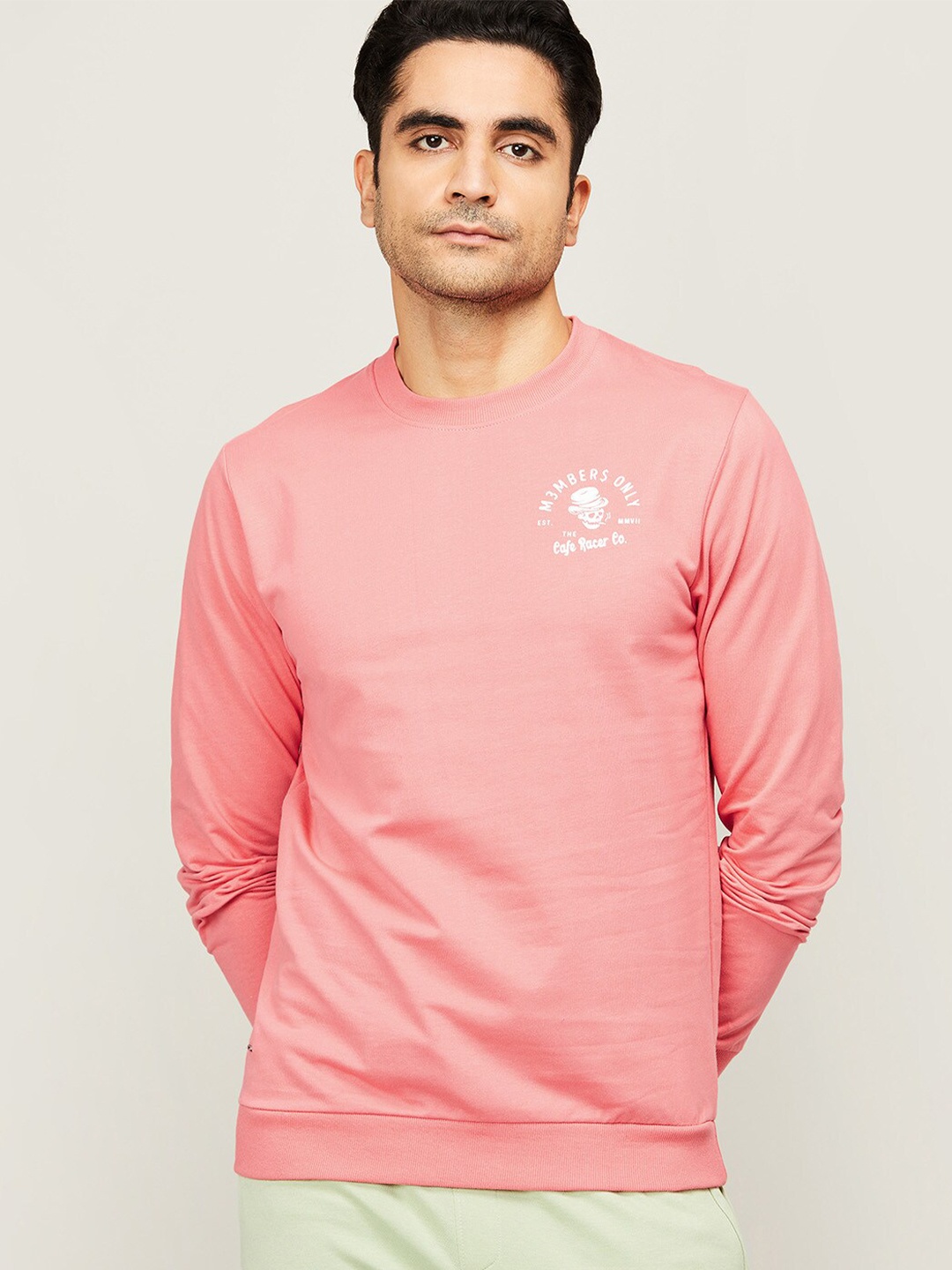 

Forca by Lifestyle Men Pink Solid Cotton Sweatshirt