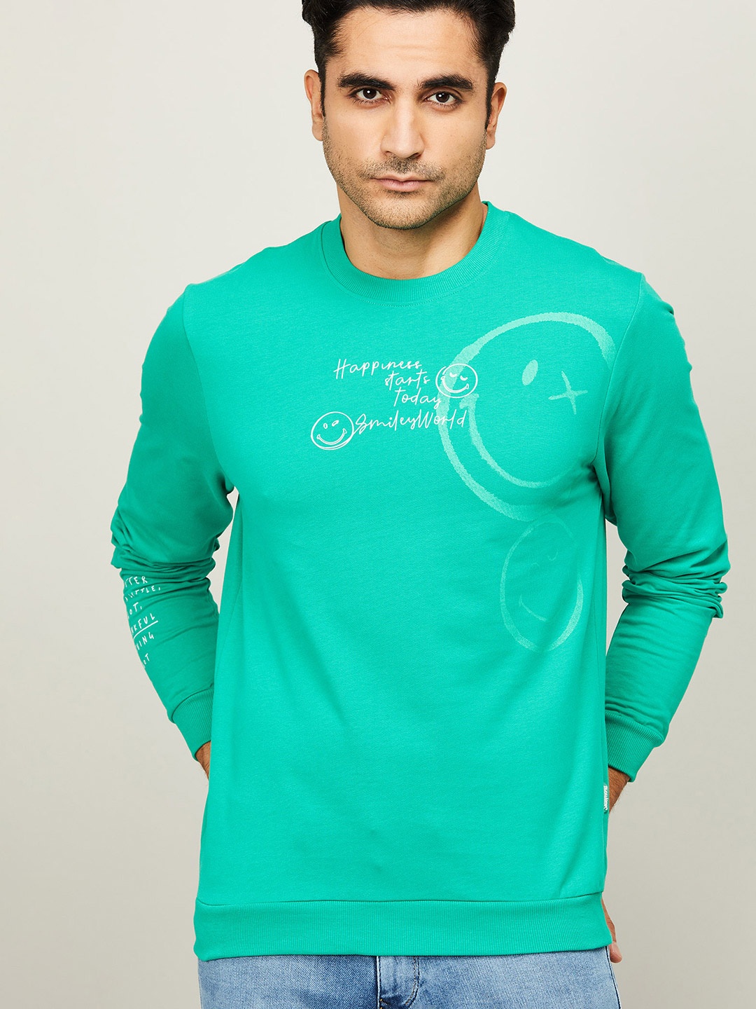 

SmileyWorld Men Green Printed Sweatshirt