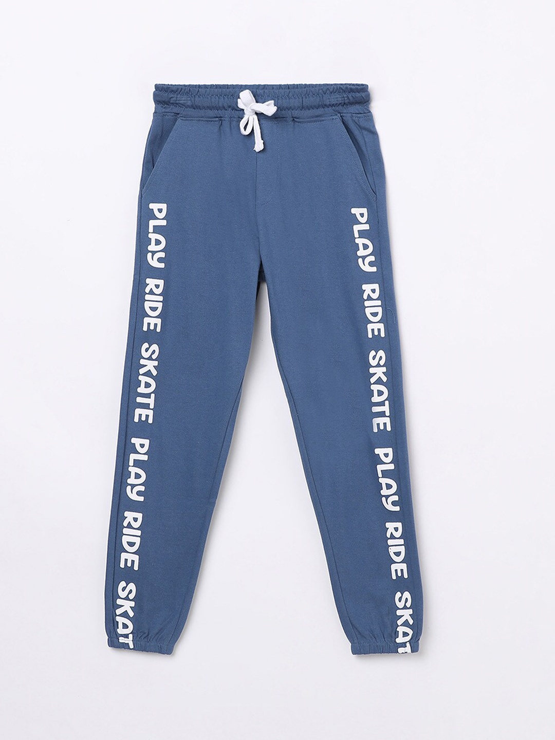 

Fame Forever by Lifestyle Boys Blue Typography Printed Pure Cotton Slim Fit Jogger