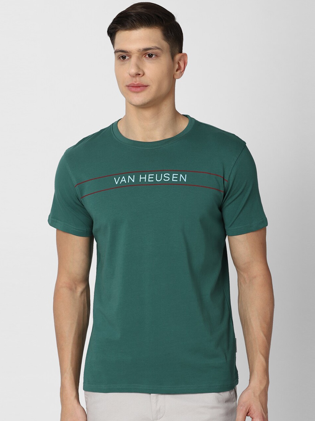 

Van Heusen Sport Men Green Printed Regular Fit T-shirt