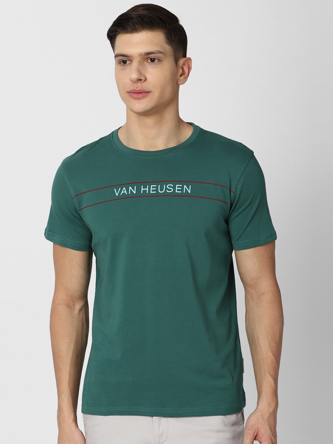

Van Heusen Sport Men Green Typography Printed Cotton T-shirt