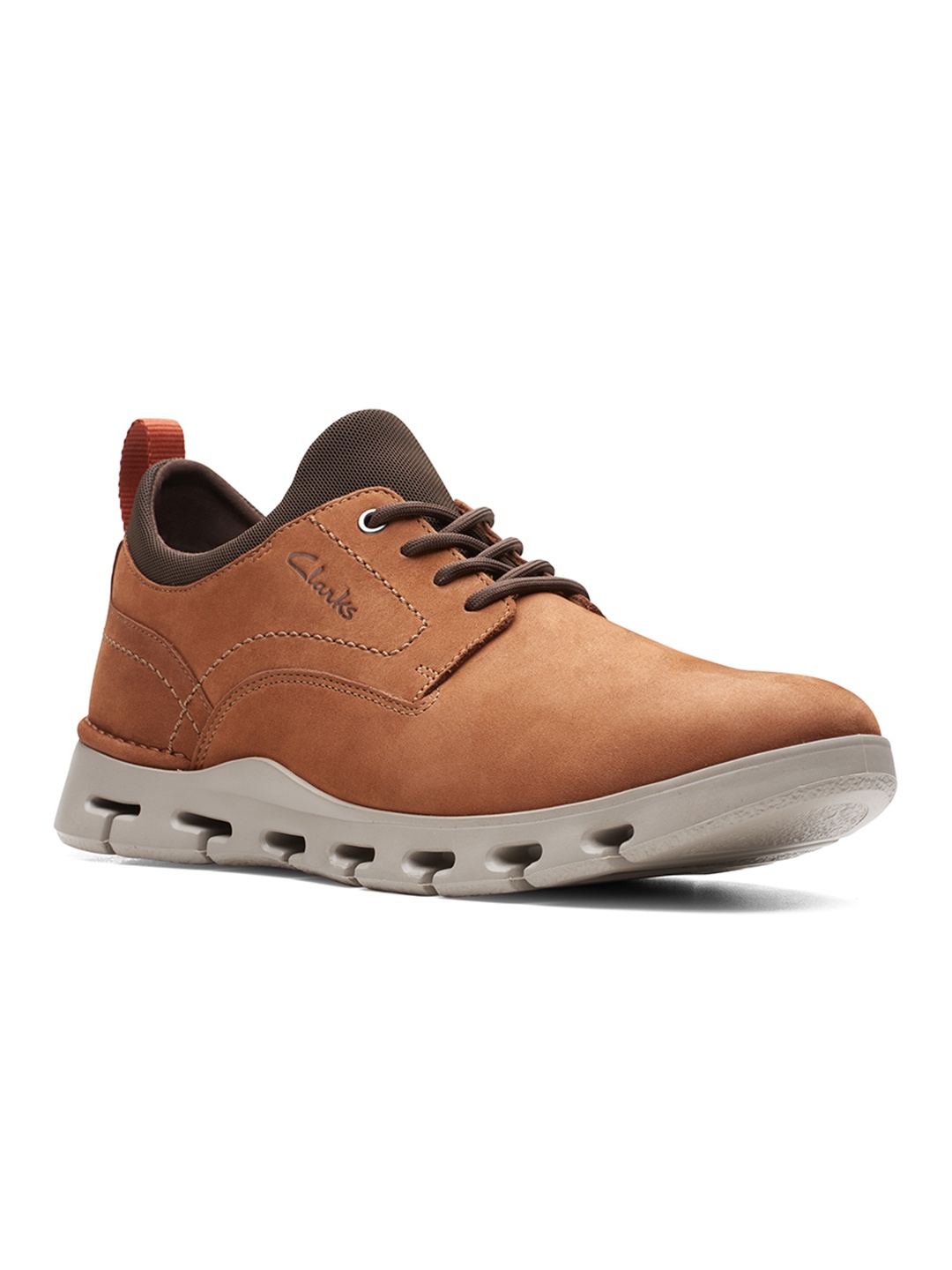 

Clarks Men Tan Perforations Nubuck Oxfords
