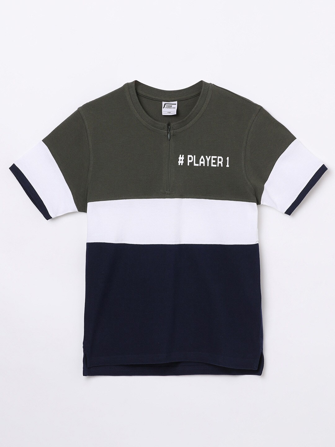 

Fame Forever by Lifestyle Boys Beige & Blue Colourblocked Pure Cotton T-shirt