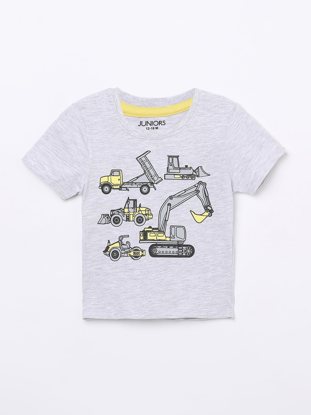 

Juniors Boys Grey & Yellow Printed Pure Cotton T-shirt
