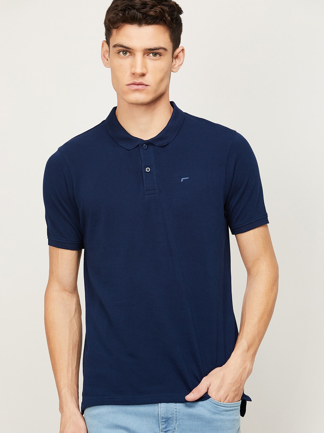 

Fame Forever by Lifestyle Men Navy Blue Polo Collar Cotton T-shirt