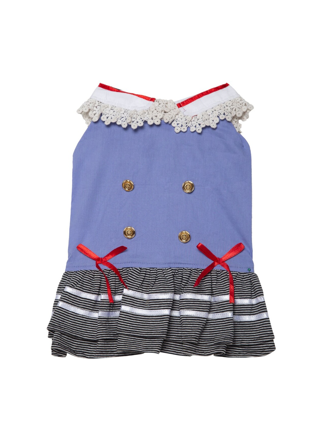 

Lulala Blue & Black Solid Princess Frill Detailed Pure Cotton Dog Dress