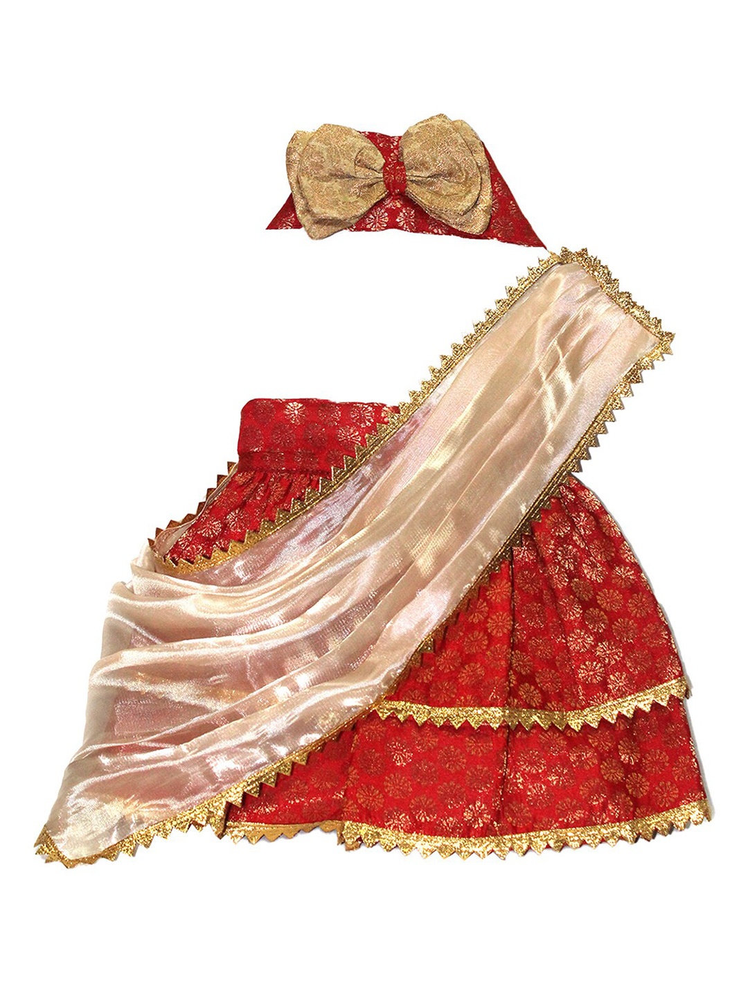 

Lulala Red & Golden Ethnic Brocade Lehenga Chunni with Bow Collor