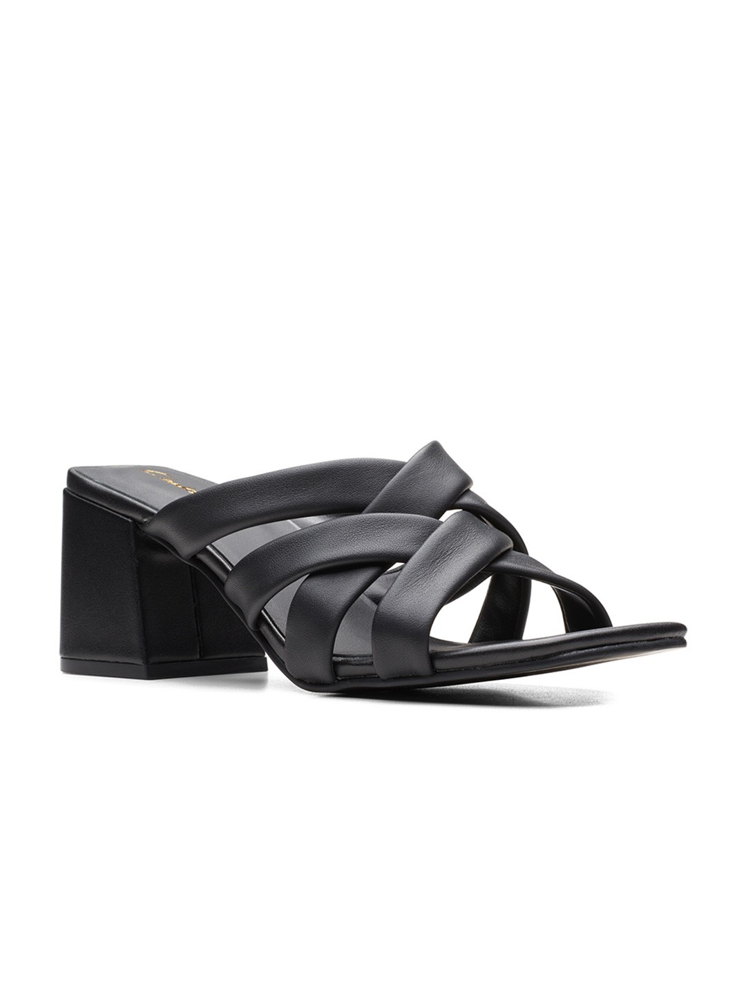 

Clarks Criss-Cross Strap Leather Block Heels, Black