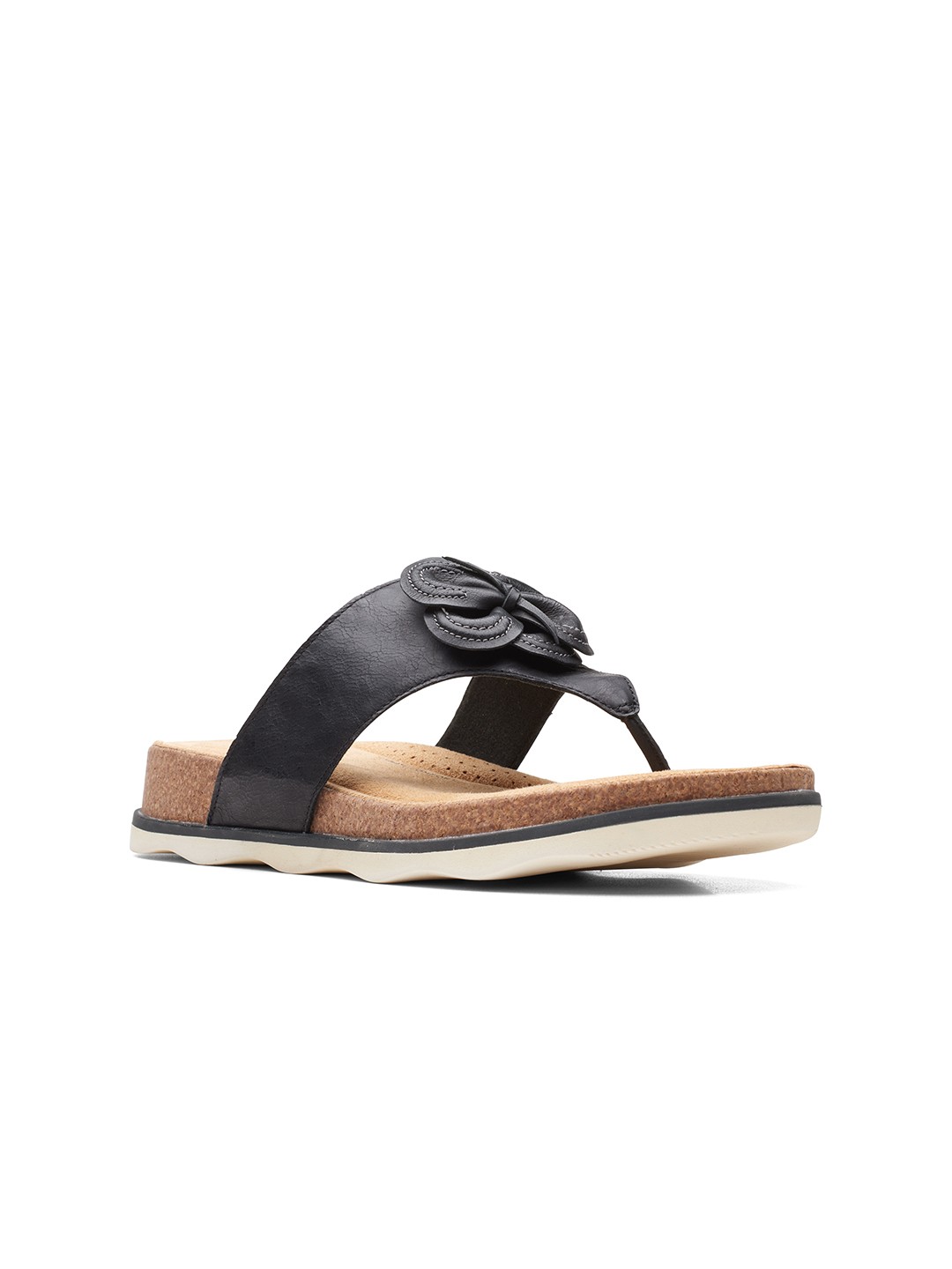 

Clarks Women Black Leather T-Strap Flats