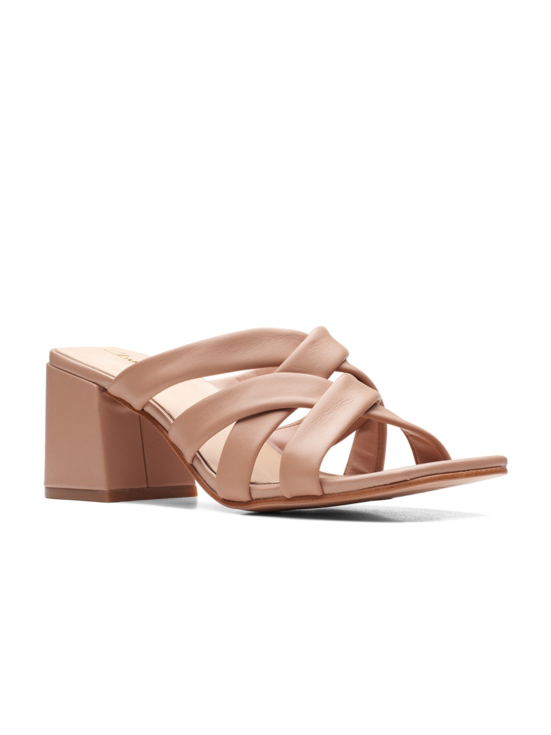 

Clarks Criss-Cross Leather Block Heels, Nude