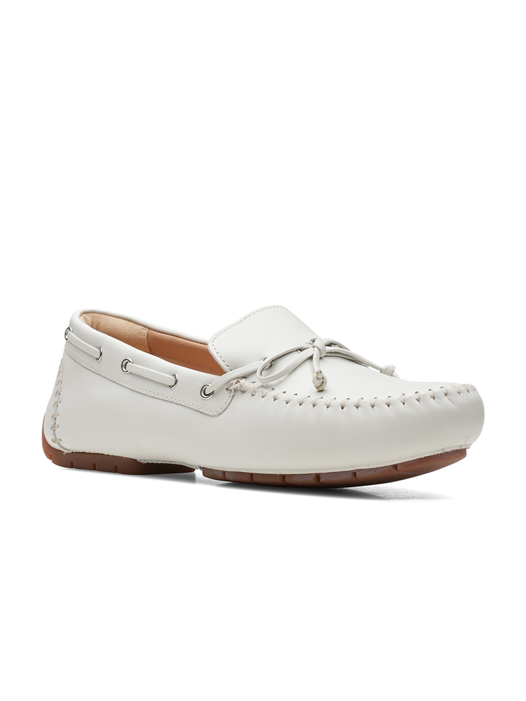 

Clarks Women White Leather Boat Shoes