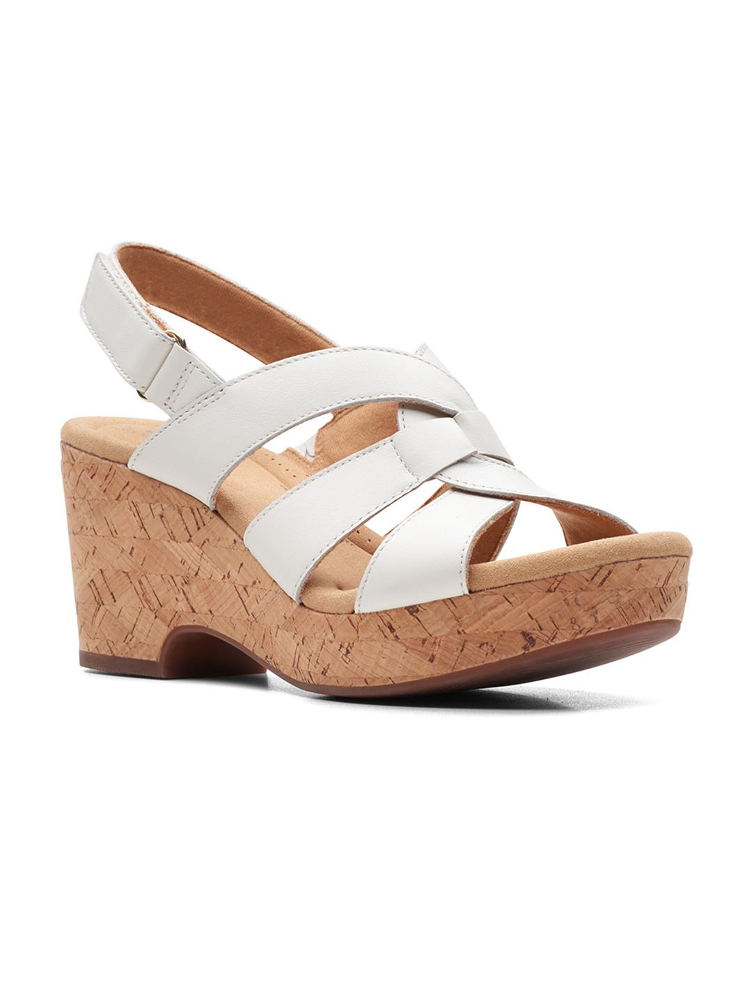 

Clarks Open Toe Leather Platform Heels, White