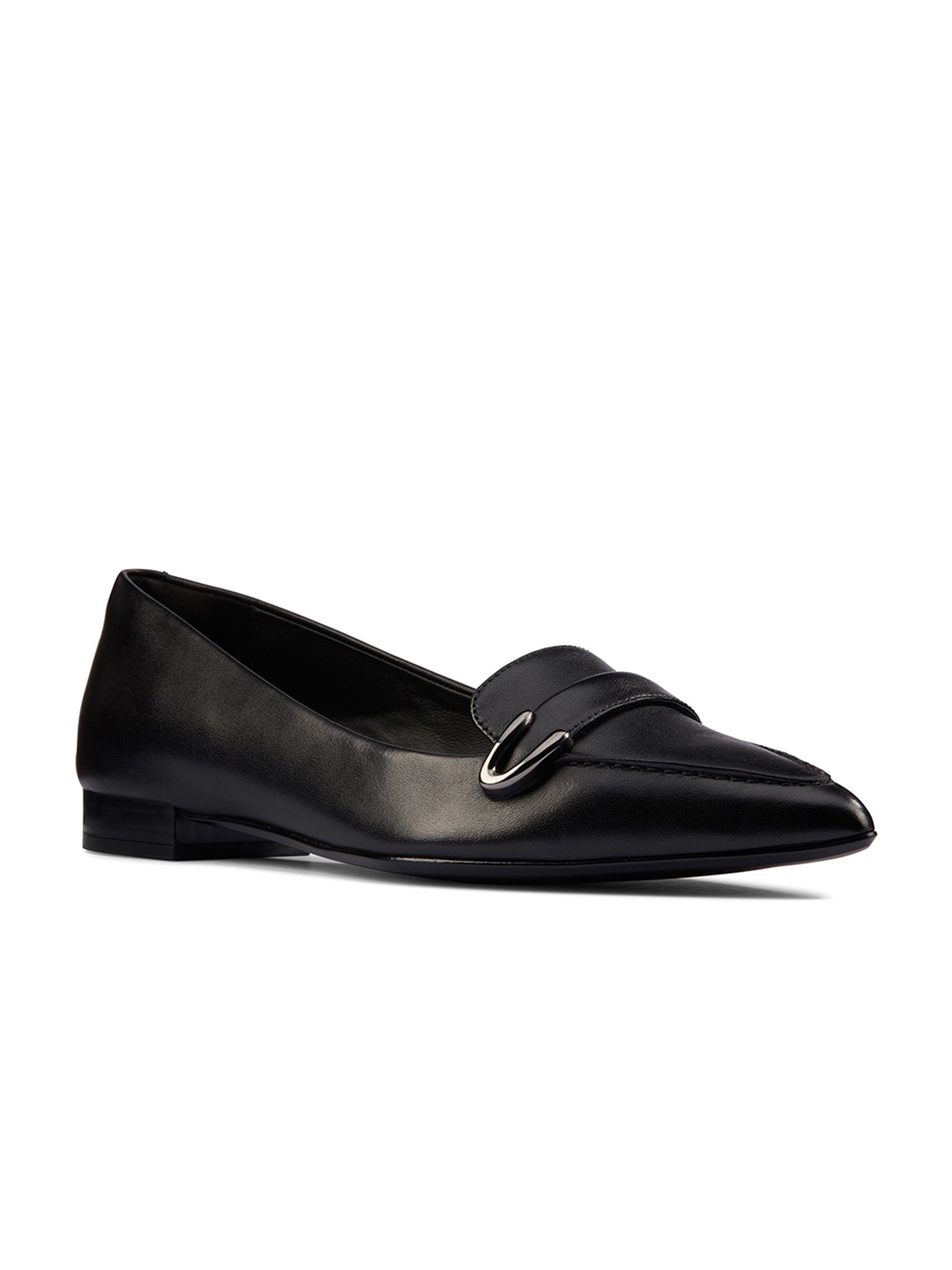 

Clarks Women Black Solid Leather Slip-On Ballerinas