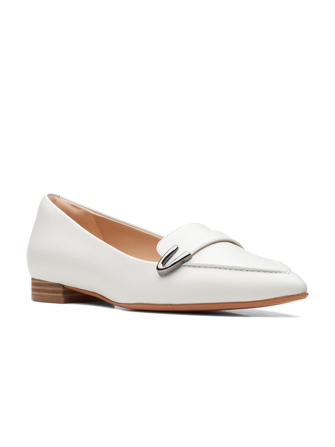 

Clarks Women White Leather Loafers