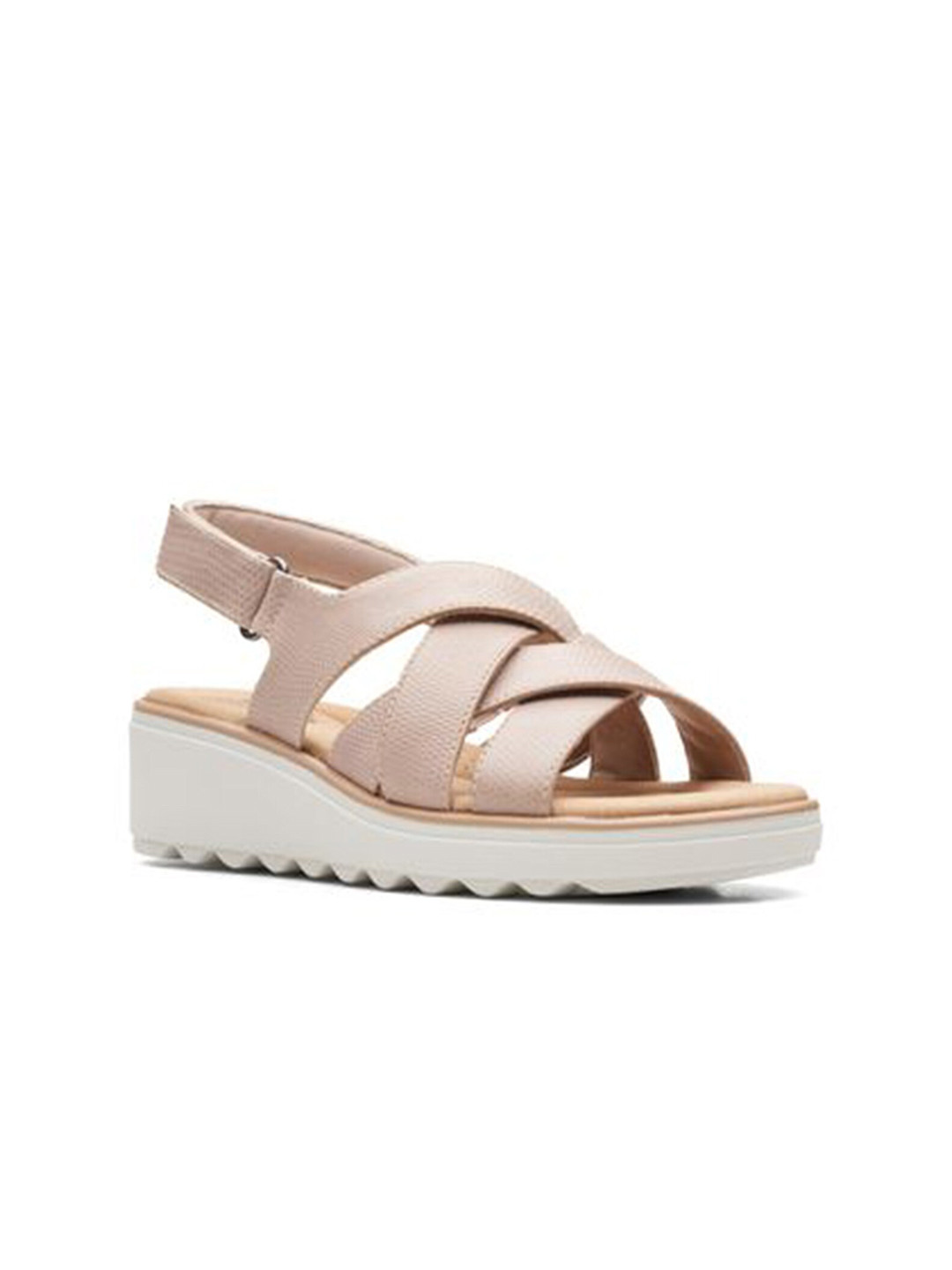

Clarks Criss-Cross Strap Leather Flatform Heels, Beige