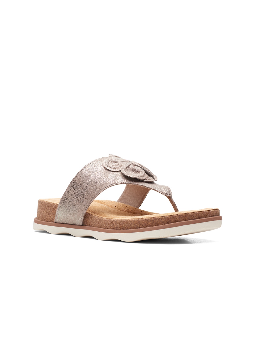 

Clarks Women Taupe & Gunmetal-Toned T-Strap Flats