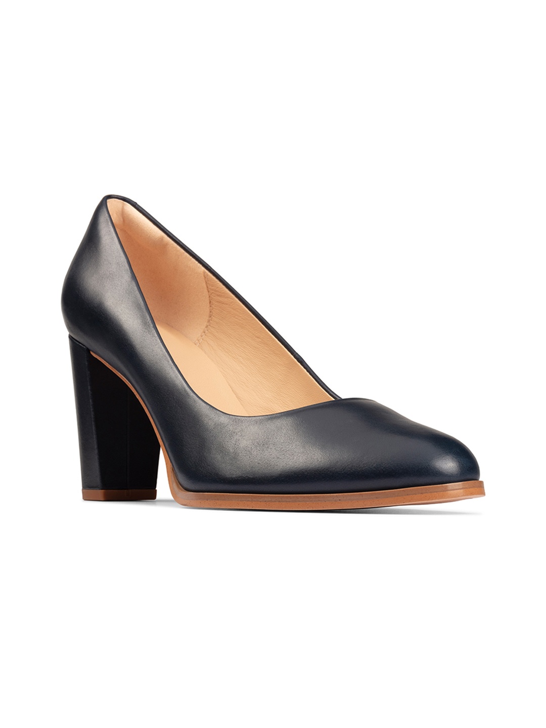 

Clarks Blue Leather Block Pumps