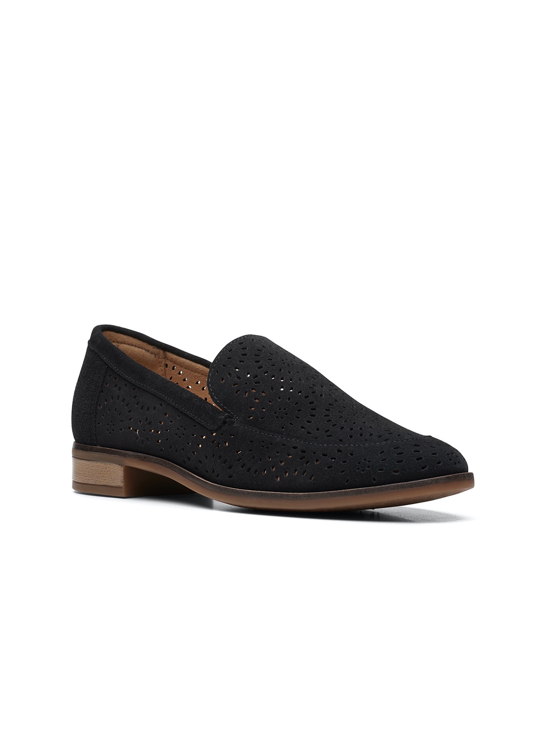 

Clarks Women Black Perforated Suede Loafers
