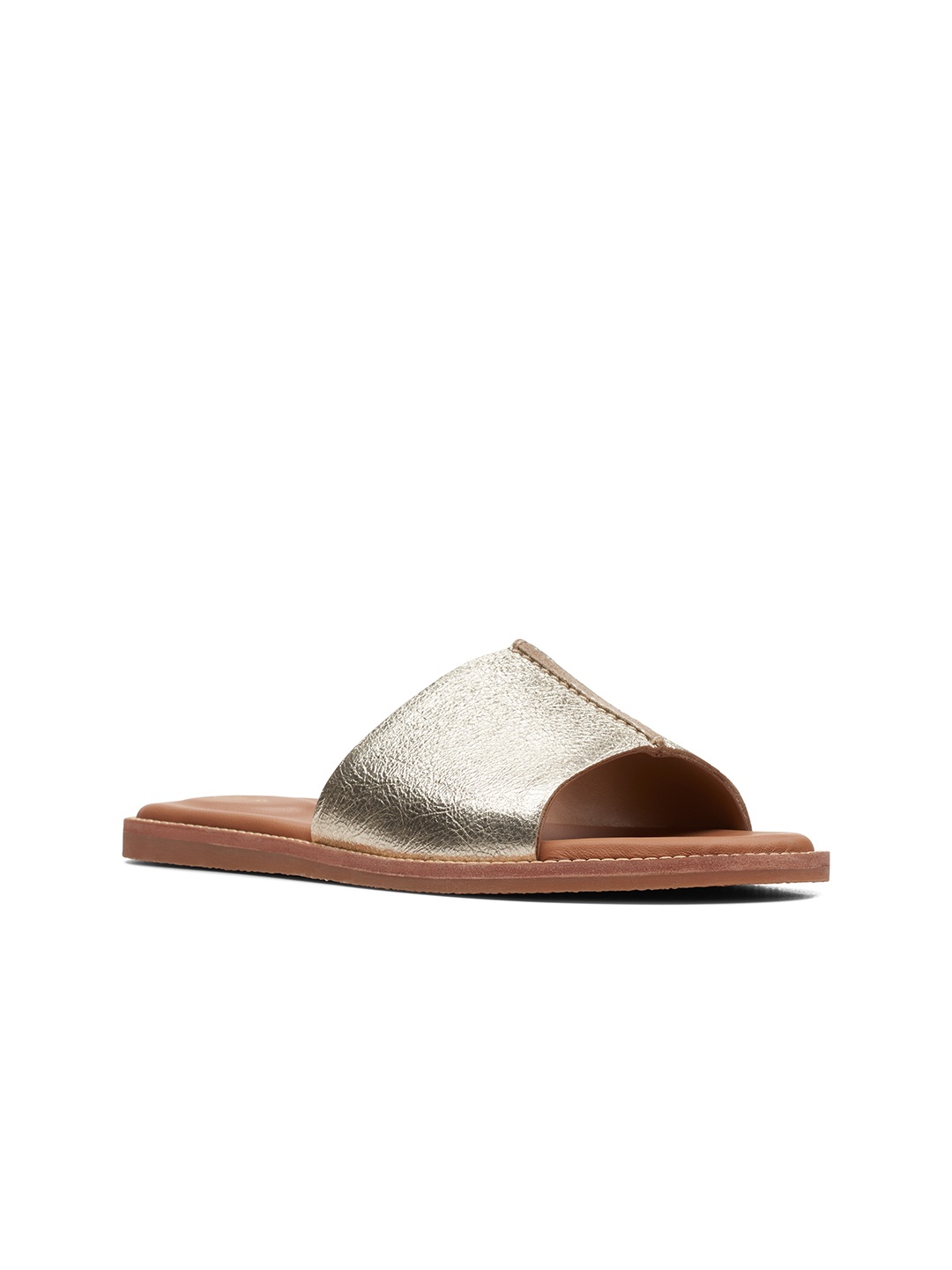 

Clarks Women Beige Leather Embellished Open Toe Flats