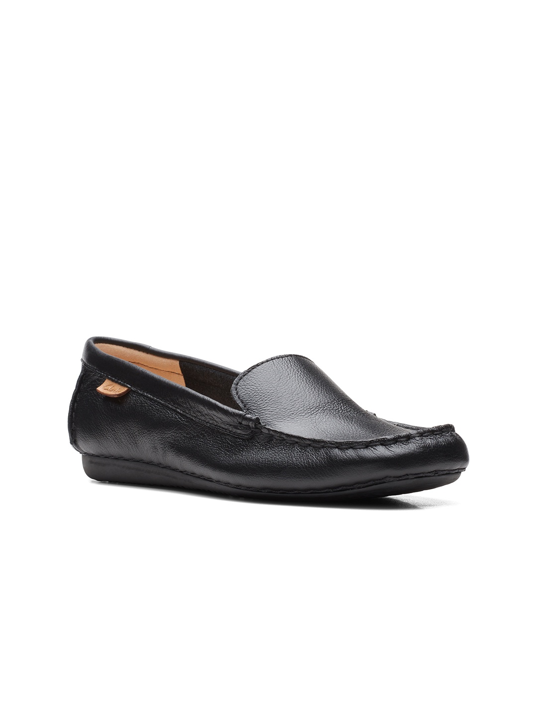 

Clarks Women Black Solid Leather Slip-On Loafers