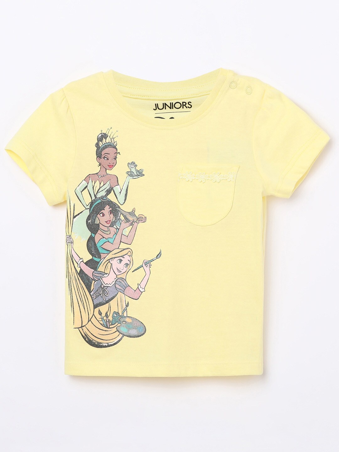 

Juniors Yellow Printed Cotton Top