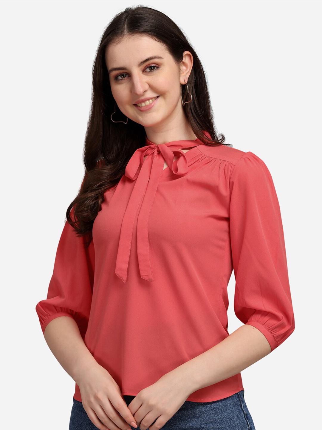 

Selvia Women Coral Solid Crepe Top, Pink