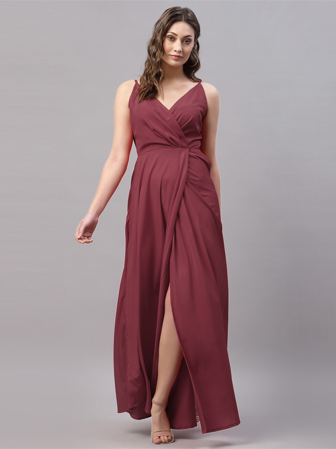

Selvia Maroon Crepe Maxi Dress