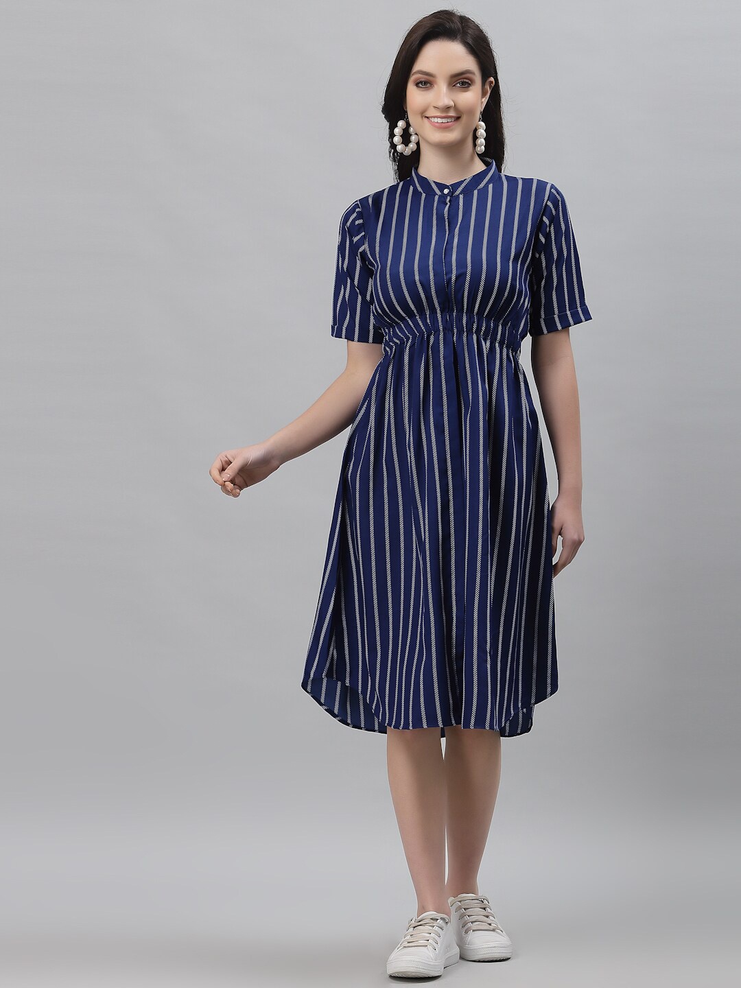 

Selvia Blue Striped Crepe Dress