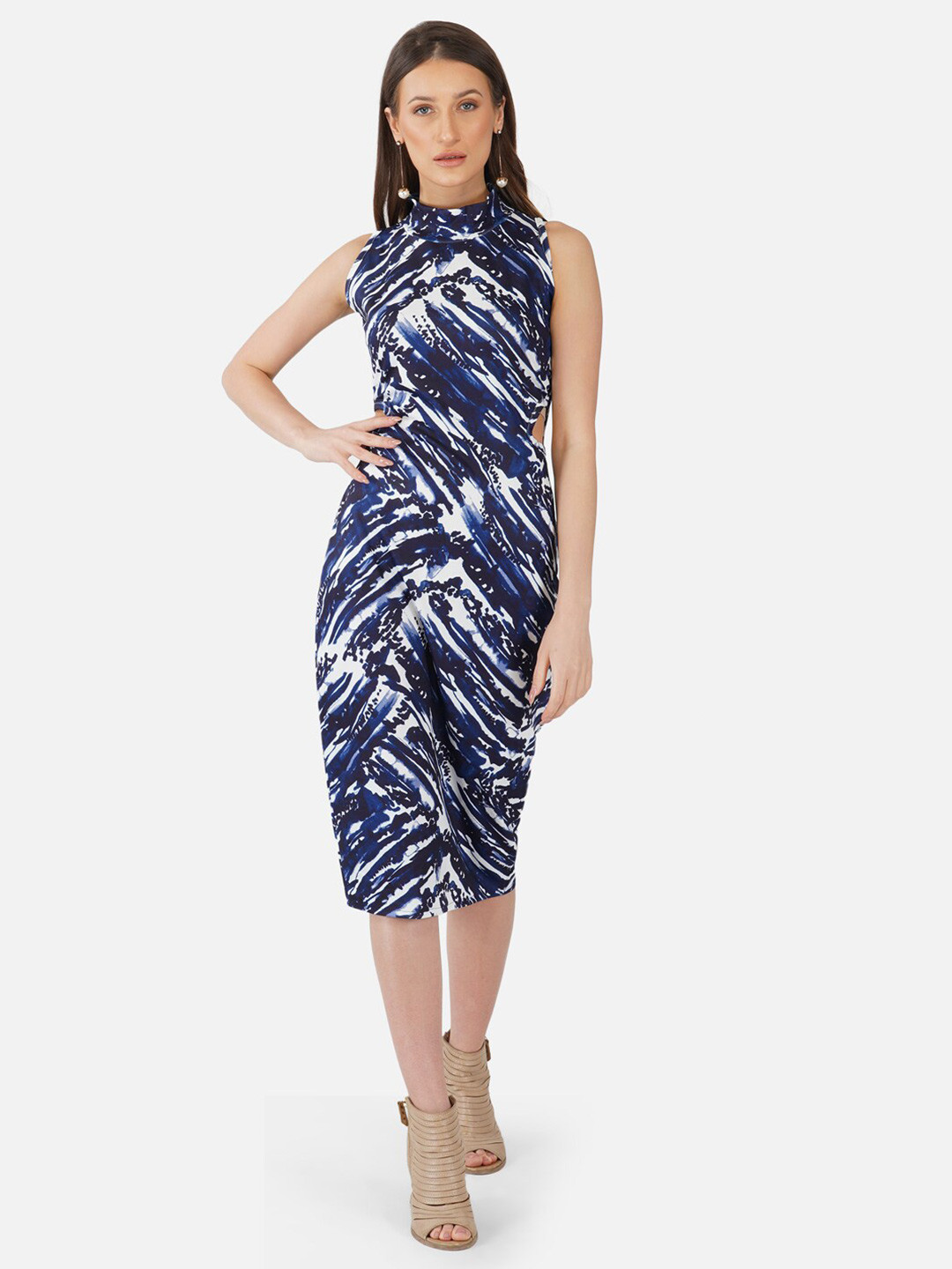 

Selvia Blue Printed Scuba Bodycon Dress