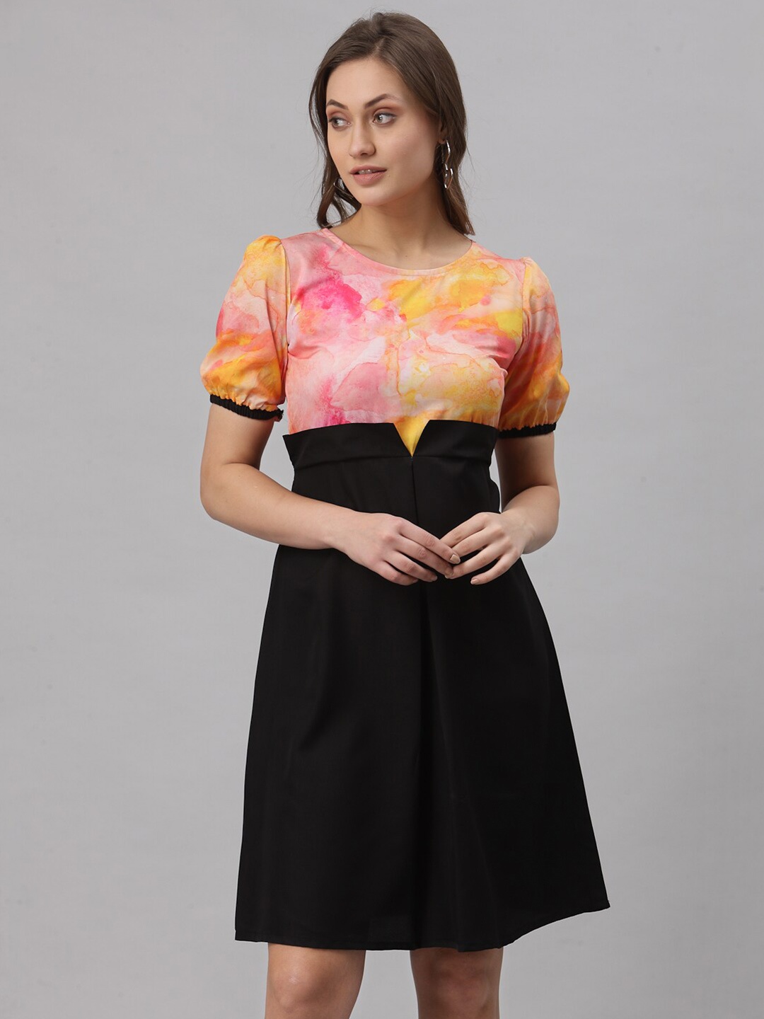 

Selvia Multicoloured Colourblocked Crepe A-Line Dress, Multi