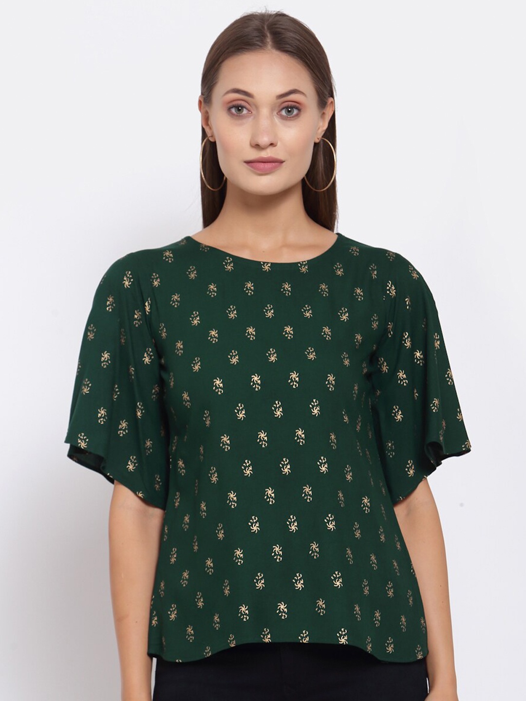 

Selvia Women Green Foil Printed Regular Top