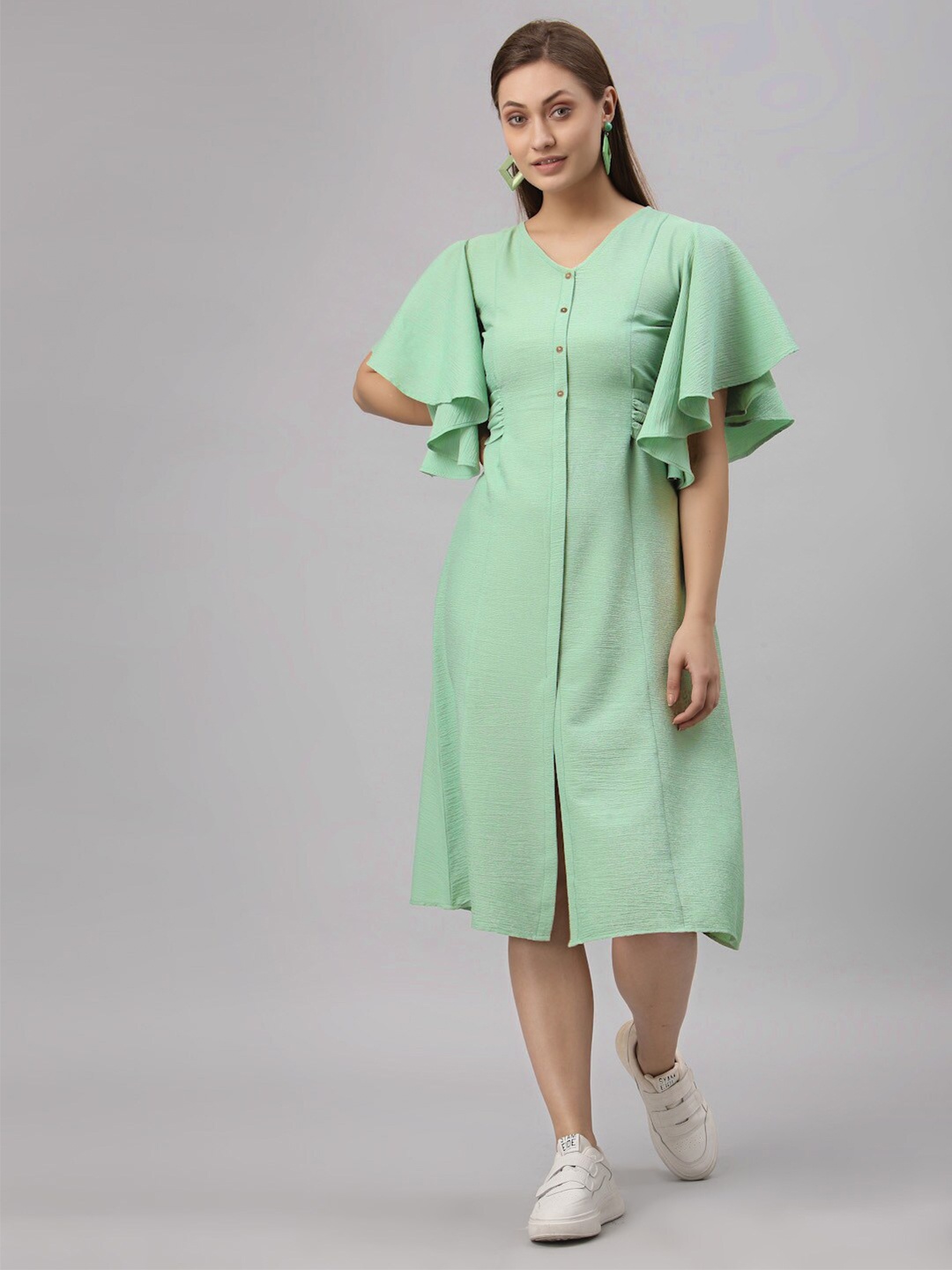

Selvia Sea Green Chiffon A-Line Midi Dress