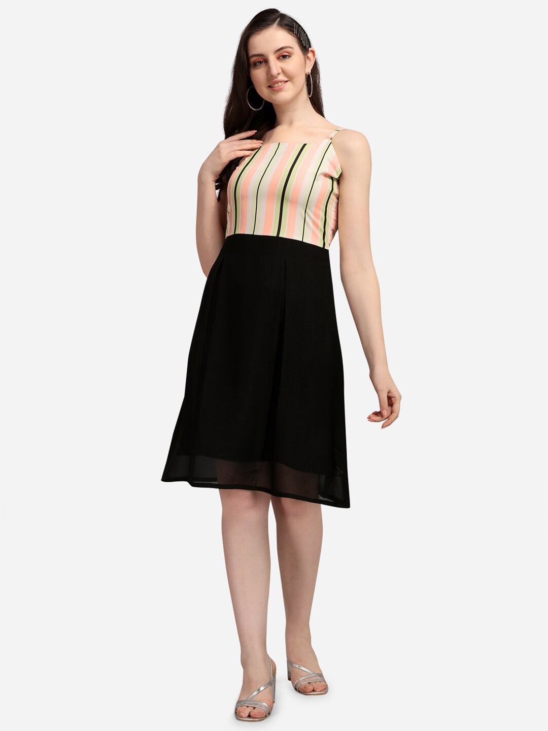 

Selvia Multicoloured Striped A-Line Dress, Multi